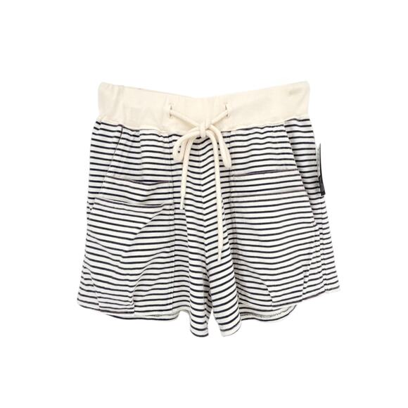 R13 Layered Pocket Sweatshorts in Navy/Ecru Narrow Stripe S - Picture 1 of 10